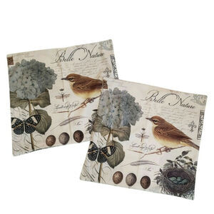 Pair 20"x 20" Throw Pillow Covers Bird & Butterfly Super Soft